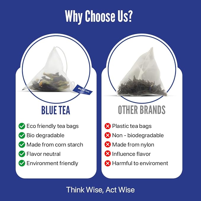 BLUE TEA - Butterfly Pea Flower Tea - 60 Count - Pyramid Plant Based Tea Bag | ANTIOXIDANT RICH | Caffeine Free - Flower Based - Herbal Tea - Chemical Free - Non Bitter | Zipper Pack