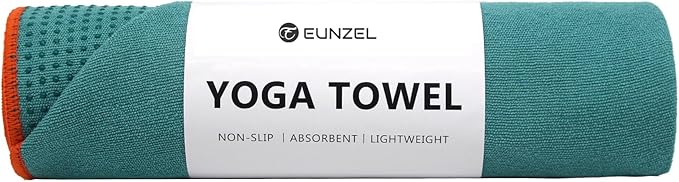 Eunzel Hot Yoga Towel - Microfiber Non Slip Yoga Mat Towel with Grip Dot Sweat Absorbent Towel for Hot Yoga, Pilates and Fitness 72" x 24", Dark Cyan/Orange