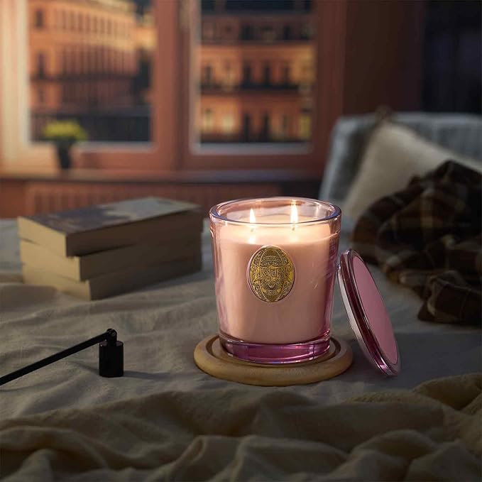 M&SENSE Large Two-Wick Soy Candle | Jasmine & Pink | 19.8 oz, 120H Burn Time | Luxury Scented Candle for Relaxation, Gifting, Home Décor | Ideal for Bedroom, Office, Party Ambiance
