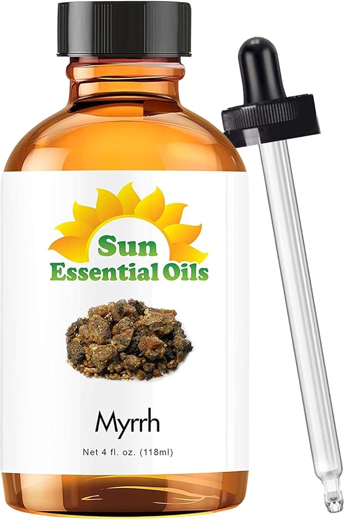 Sun Essential Oils - 4 oz Myhrr Essential Oil for Diffuser, Skin, Face, Hair & Aromatherapy Massage, Fragrance for Candle, Soap, Lotion & Shampoo Making at Home