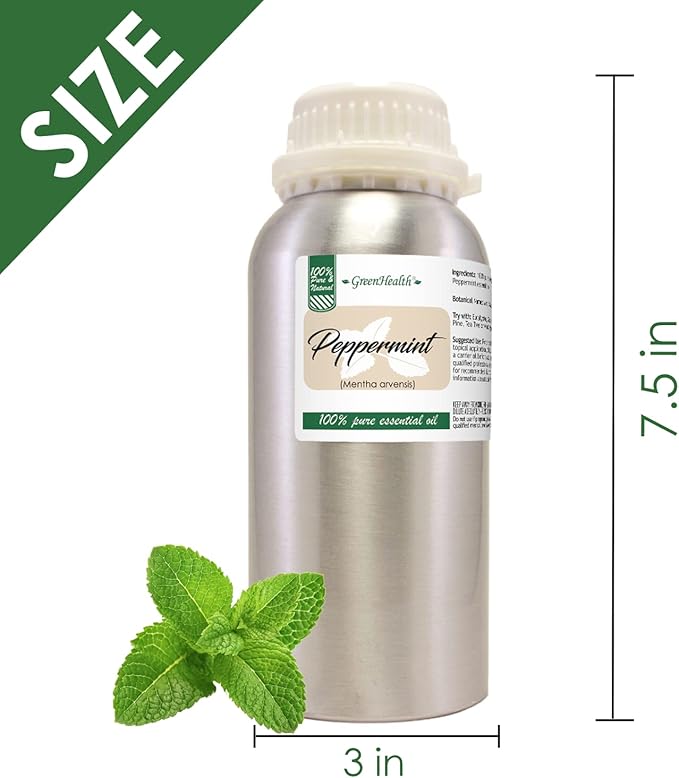 GreenHealth Peppermint Essential Oil – 16 fl oz – 100% Pure & Uncut – Steam-Distilled – Aluminum Bottle for Diffuser, Cleaning, DIY Projects