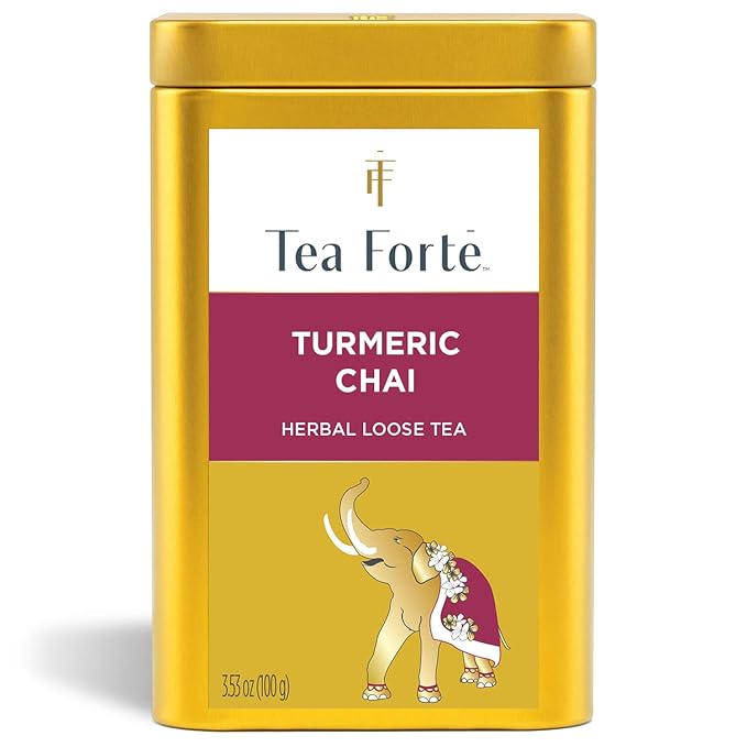 Tea Forte Turmeric Chai Premium Loose Leaf Caffeine-Free Herbal Tea Blend Canister, Makes 35-50 Cups
