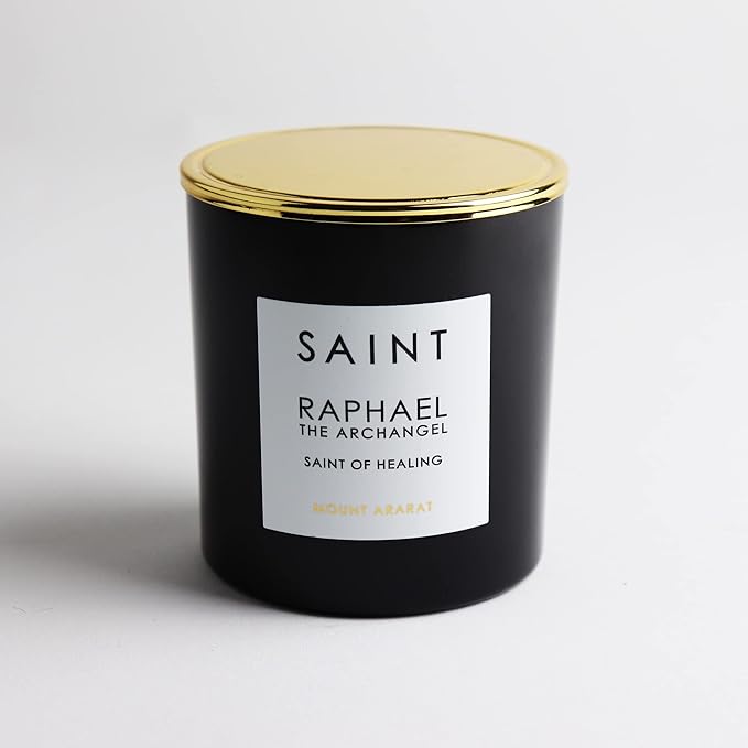 SAINT Raphael The Archangel Scented Candle with Prayer and Prayer Coin, Soy Coconut Aromatherapy Candle with 50 Hour Burn Time
