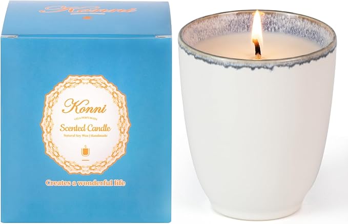 Scented Candle, 8oz Soy Candles, Red Rose Scented Jar Candles for Women & Men, Long-Lasting Aromatherapy White Candle Wax for Home, Bathroom, Non Toxic Candle Gift (Ceramic Cup 15)