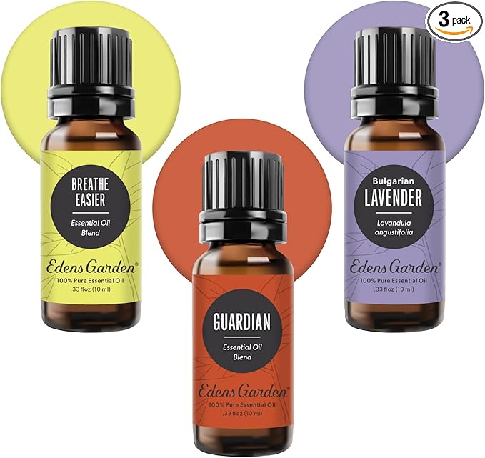 Edens Garden Essential Oils Well-Being 3 Set – 100% Pure Therapeutic Grade, Undiluted, Natural Aromatherapy for Skin, Diffusers & Home – Includes: Breathe Easier, Guardian & Lavender, 10 ml/ 3 Pack