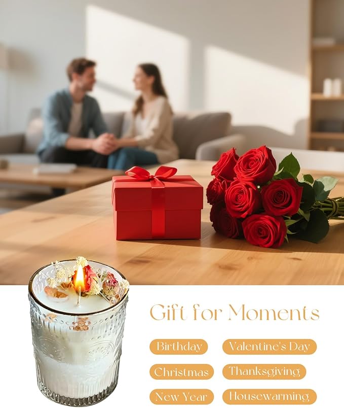 Rose Blooming Charm Scented Candle - 36H Long-Lasting, Soy & Beeswax Blend 7oz Jar Candle, Luxury Floral Scent for Home Decor, Relaxation & Gifts