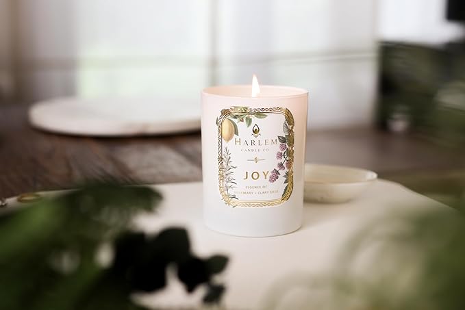 HARLEM CANDLE CO. - Joy - Luxury Scented Soy Candle, 11 oz - 80-Hour Burn Time | Fresh Mint, Italian Lemon, Rosemary, Jasmine Petals, Cedarwood, Amber Musk | Scented Candles for Home