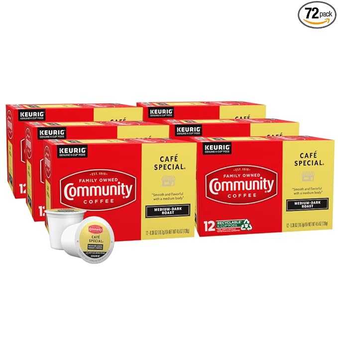 Community Coffee Cafe Special, Medium-Dark Roast, K-Cup for Keurig Brewers, 12 Count (Pack of 6)