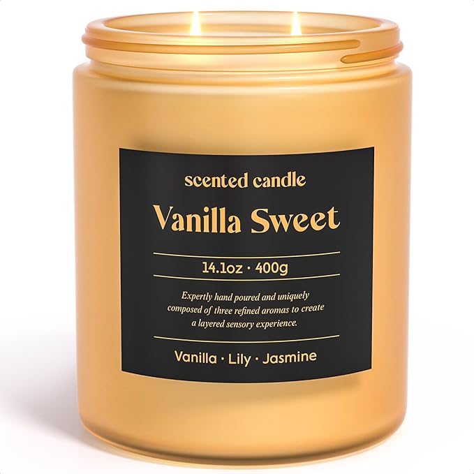 Vanilla Candle, 14.1 oz Scented Candles for Home, 2 Wicks Blended Scents Candles for Women and Men, Birthday Gifts for Women (Vanilla+Lily+Jasmine)