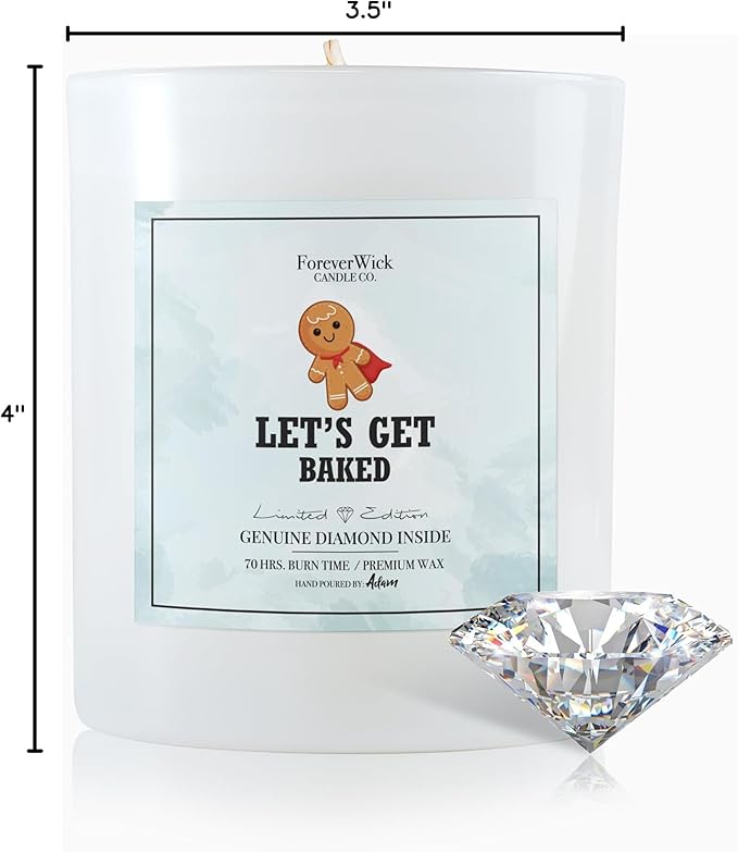 Let’s Get Baked Gingerbread Cookie Surprise Candle with Real GIA Diamond Inside | Foreverwick Candles | Scented Soy Candles Gifts for Women Aromatherapy Candle | All-Natural Soy Candle 14oz | 70h