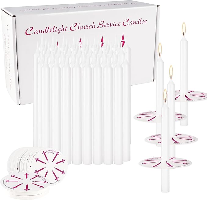 400 Pack White Taper Candles with Drip Guards & Paper Holders - 5 Inch Odorless Religious Candles for Church Prayers, Sabbath Ceremonies, & Home Decorations…