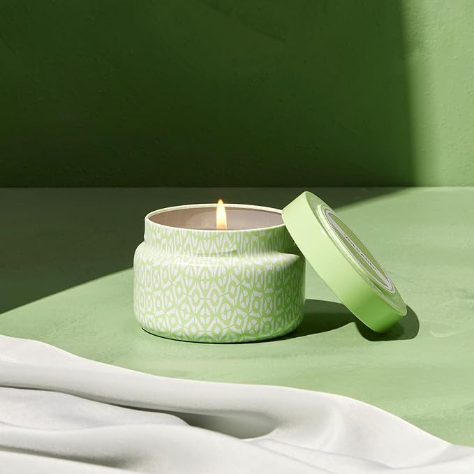Capri Blue Volcano Scented Candles - Printed Travel Tin - Blended Soy Candles for Home Scented with Tropical Fruits & Sugared Citrus - Spring Home Decor (Iced Matcha Green Color, 8.5 oz)
