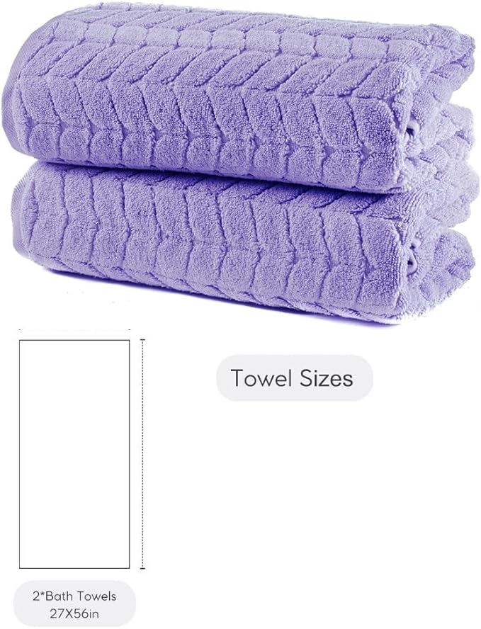 BAGNO MILANO Turkish Bath Towels, Soft Plush Jacquard Luxury Bath Towels, Quick Dry Towel Set (Lavender, 2 pcs Bath Towel Set)