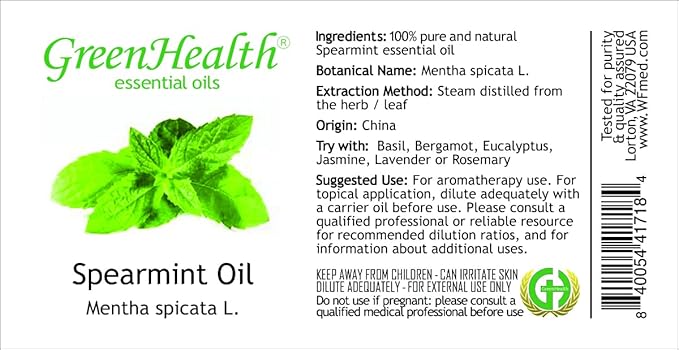 Spearmint Essential Oil – 16 fl oz (473 ml) – 100% Pure & Natural Mentha Spicata – Therapeutic Grade Bulk Essential Oil in Amber Glass Bottle with Dropper – GreenHealth