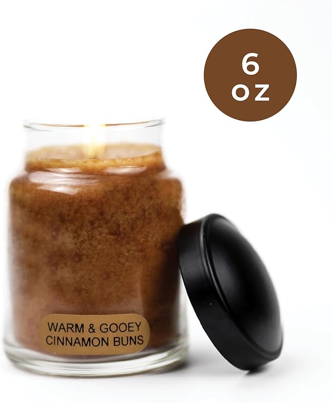 A Cheerful Giver - Warm & Gooey Cinnamon Buns Baby Scented Glass Jar Candle (6oz) with Lid & True to Life Fragrance Made in USA