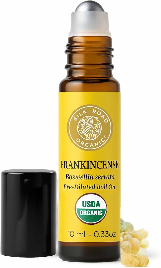 Silk Road Organic Frankincense Serrata Essential Oil Roll on for Deep Relief of Body Aches & Stiffness | USDA Certified Aromatherapy Roller (10 ml)