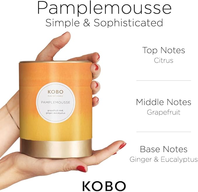KOBO Pamplemousse Candle (11 oz) | | 100% Pure Soy Candle | All Natural Scented Candle, Hand-Poured in USA | 80 Hour Long Burning Candles | Scented Candles for Home