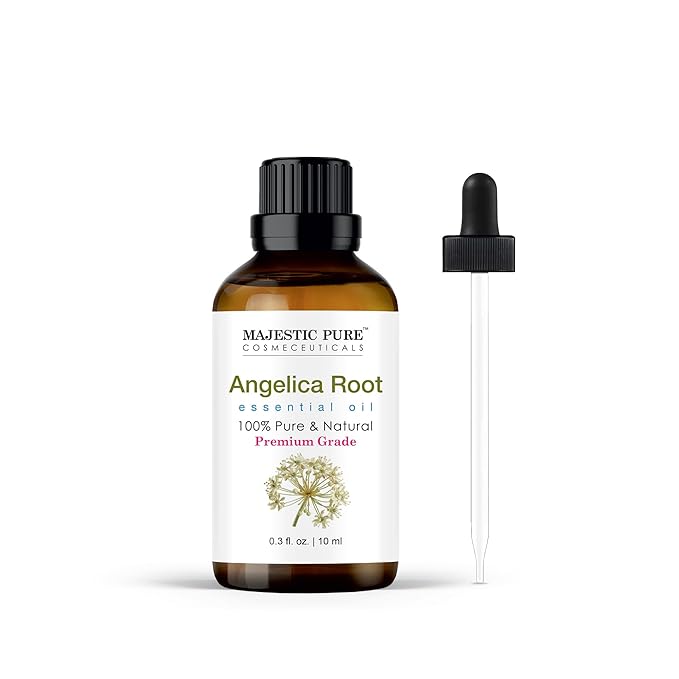 Majestic Pure Essential Oil with Glass Dropper - 100% Pure and Natural - Essential Oils for Diffuser, Aromatherapy, Soap and Candle Making, Angelica Root Essential Oil, Angelica Root Oil, 0.3 Fl Oz