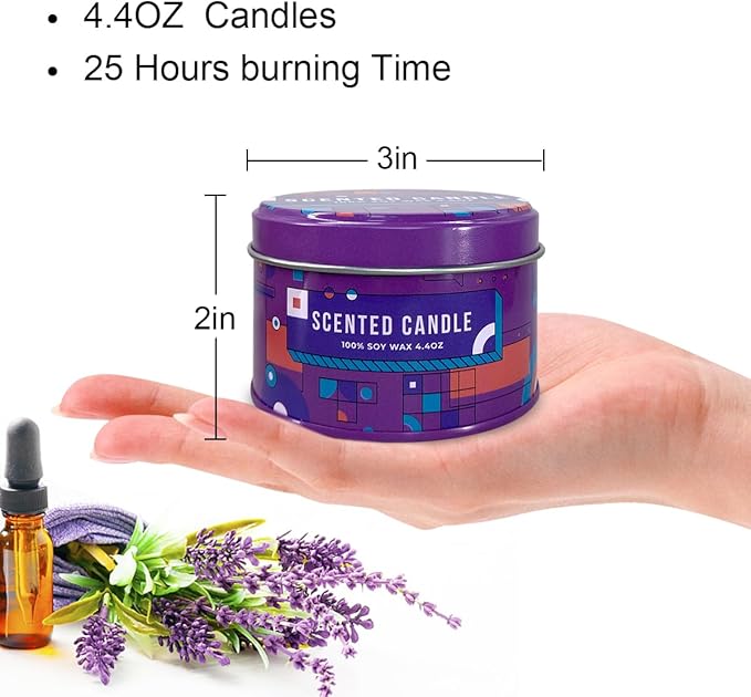 4 Pack Home Scented Candles - Strong Lavender, Apple, Red Cherries & Daisy Candle, 4.4 Oz, 100% Soy, Non-Toxic, Small Candle Set for Aromatherapy & Gifts