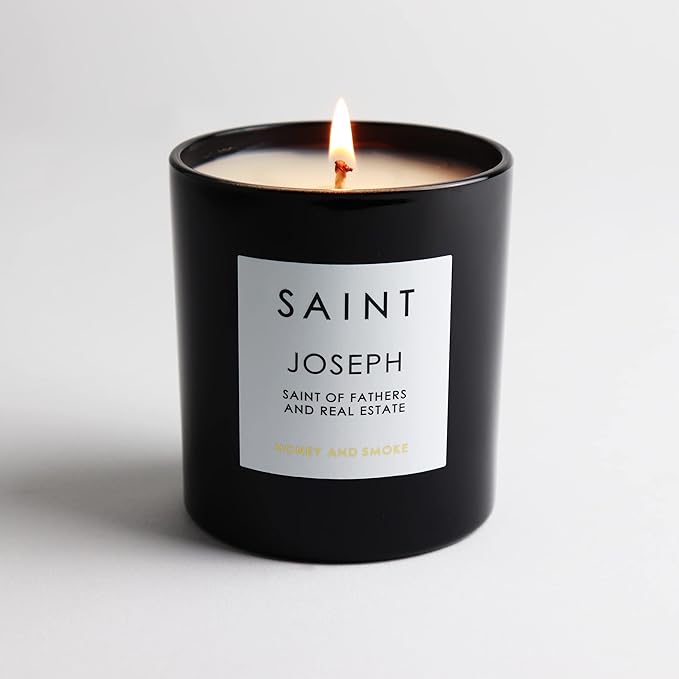 SAINT Joseph Scented Candle with Prayer and Prayer Coin, Saint of Fathers and Real Estate, Soy Coconut Aromatherapy Candle with 50 Hour Burn Time
