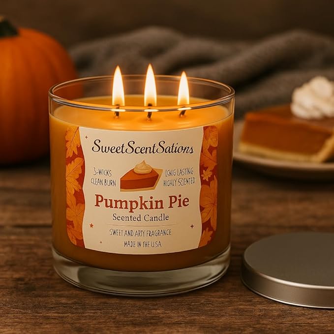 Pumpkin Pie Candle – Fall Fragrance with Pumpkin Spice Candle, Vanilla & Cinnamon | Strong Scented Candle for Home | Long Burning Autumn Fragrance for Fall Decor & Gifts