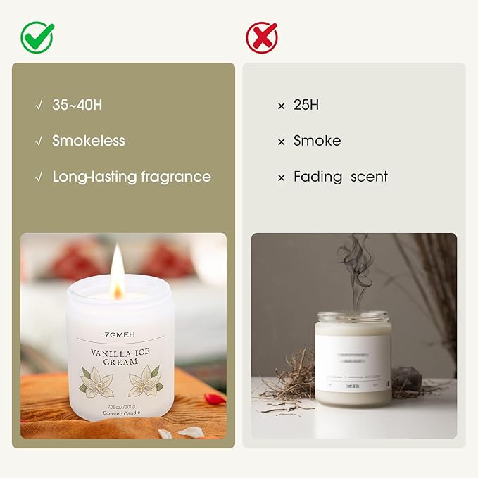 Vanilla Ice Cream Scented Jar Candles for Home- 100% Natural Soy Wax, Strong Fragrance,Soy Candle, Party & Holiday Gift, Gifts for Men Women,7.05 oz, 40 Hours Burn Time