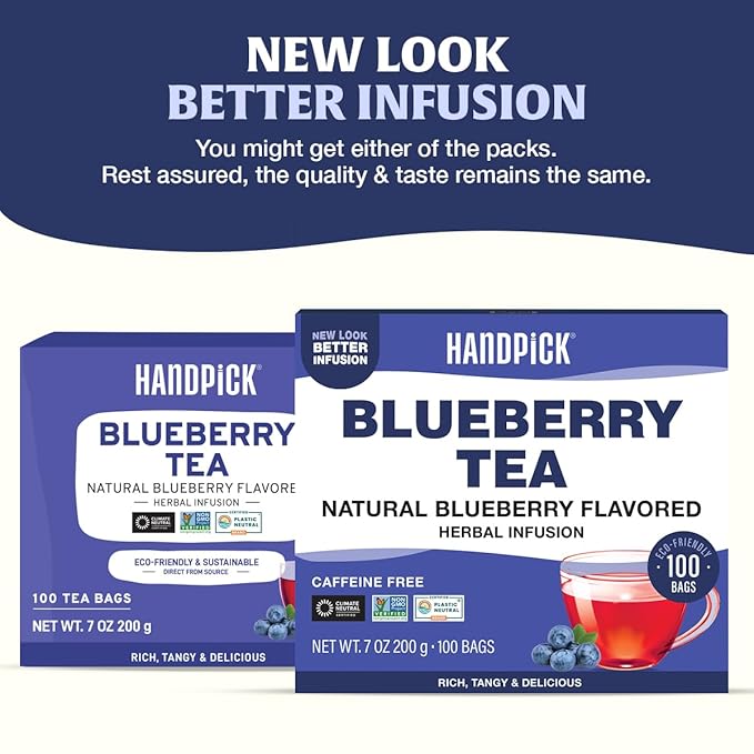 HANDPICK, Wild Blueberry Tea Bags (100 Count), True Premium Blueberry Herbal Tea with Hibiscus, Rose & Licorice | Brew Iced/Hot Tea