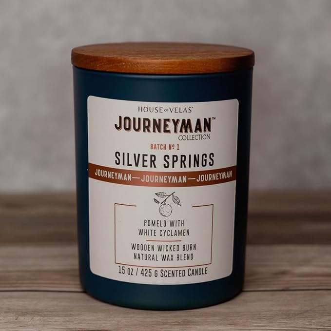 Journeyman Collection Candle, 15oz, Wooden Wick, Silver Springs, Large Painted Jar