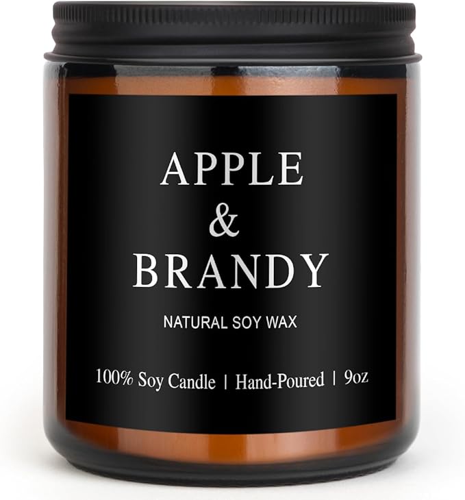 Scented Candles for Men - Apple Brandy Barrel Scent | 50Hr Burn Soy Wax in Brown Glass - Man Cave Gifts, Birthday for Him, Father's Day Gift (9oz)