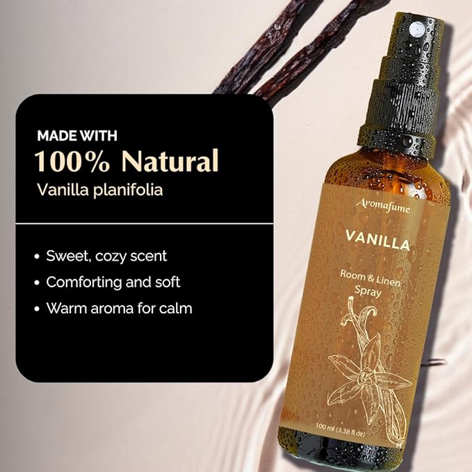 Vanilla Room, Linen & Pillow Spray by Aromafume | 100ml/3.38 fl oz | with Pure Vanilla Essential Oil | Aromatherapy Spray | Mist for Bedding, Fabrics