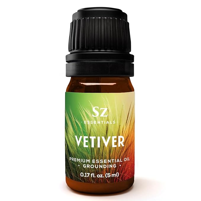 Vetiver Essential Oil - 100% Pure, Premium & Natural - Undiluted - Sweet, Earthy, Woody and Grassy Scent with Smoky grounding Undertones- Therapeutic Grade & Vegan - 1/6 oz. (5 mL)
