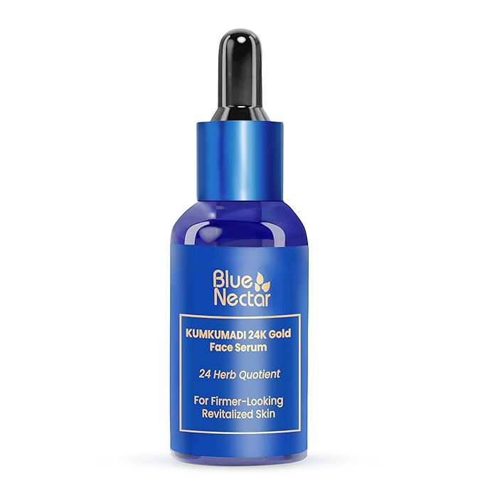 Blue Nectar 24K Gold Serum with Pure Kumkumadi Oil for Face | Ayurvedic Face Serum for Firm-Looking Skin & Natural Radiance (24 Herbs, 1Fl Oz)