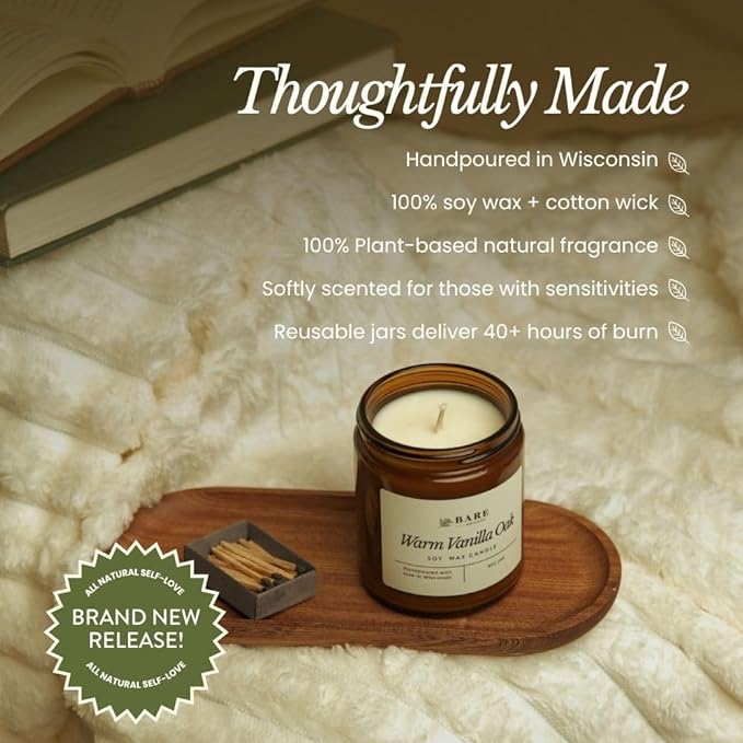 Bare Botanics Yuzu Mandarin 9oz Soy Candle - 100% Plant-Based Fragrance Oils - Premium, Non-Toxic Candle - Softly Scented Natural Soy Wax - Handpoured in WI - 40 Hrs Long Burning & Ready to Gift