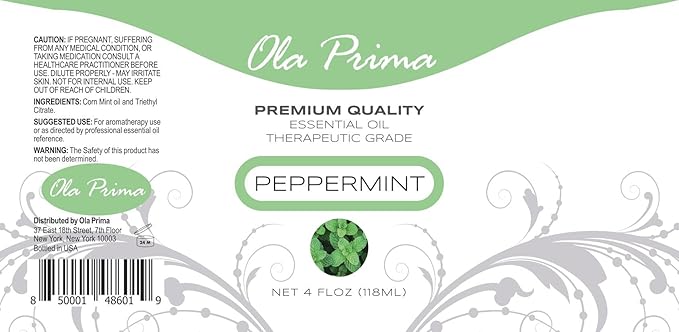 Ola Prima Peppermint Essential Oil for Hair, Skin, Diffuser – 4oz (118ml) Glass Bottle with Dropper