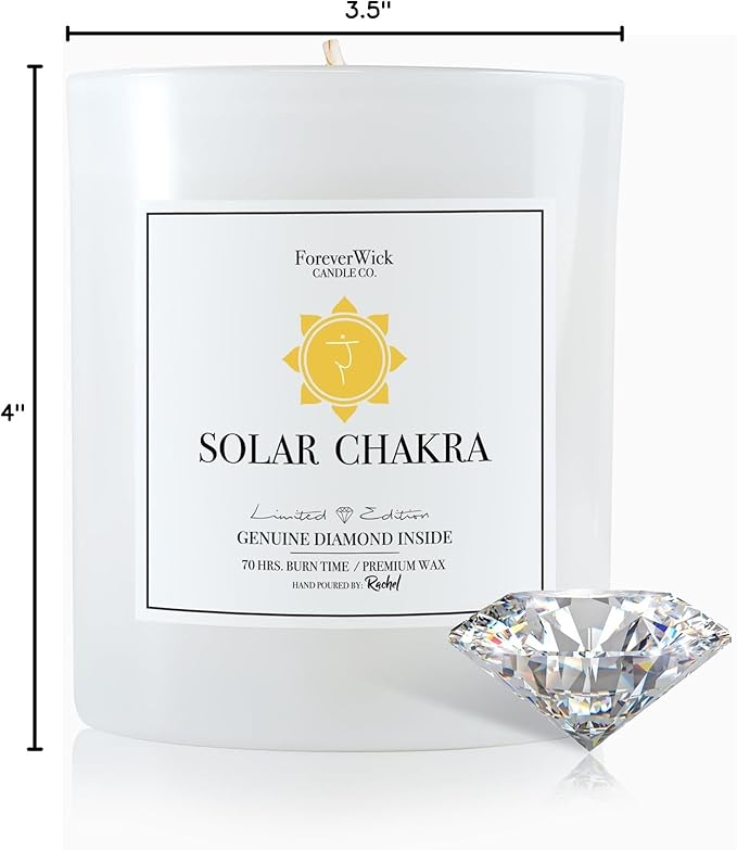 Foreverwick Solar Chakra Candle | Natural Soy Wax Jar Candle | Sandalwood Scented Candle | Citrine Crystal Candle Jar | Lead & Zinc Free Wick Candle Jar | 14 oz Organic Candle