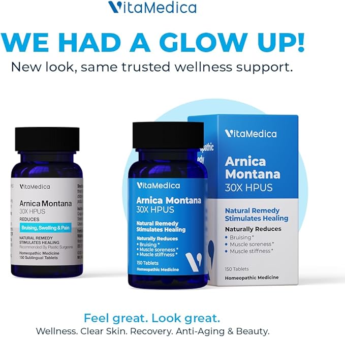 VitaMedica Arnica Montana 30X Homeopathic Tablets for Bruising Pain and Swelling | Plant Based Formula | Recommended by Plastic Surgeons | Natural Recovery Surgery Or Injury | 3 Pack | 150 Servings