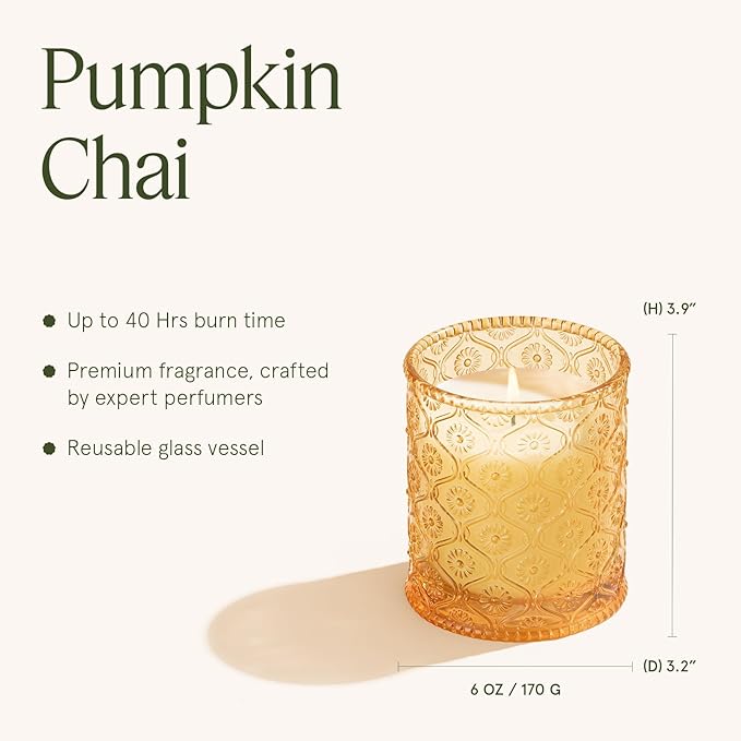 LA JOLIE MUSE Pumpkin Chai Candle – Pumpkin, Spicy Chai & Vanilla Scent | 6 oz Natural Soy Wax | 40 Hours Clean Burn | Housewarming Gift | Seasonal Home Décor