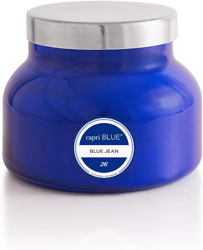 Capri Blue Scented Candles - Soy Candle Wax Blend - Jar Candles - Blue Candle Gifts for Women & Men - Luxury Candles for Home Scented with Citrus, White Musk & Patchouli - Blue Jean (19 oz)