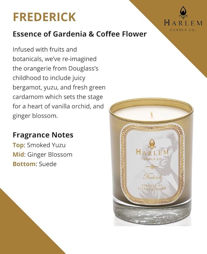 HARLEM CANDLE CO. Frederick - Luxury Scented Soy Candle, 11 oz - 80-Hour Burn Time | Bergamot, Yuzu, Cardamom, Suede, Sandalwood | Scented Candles for Home