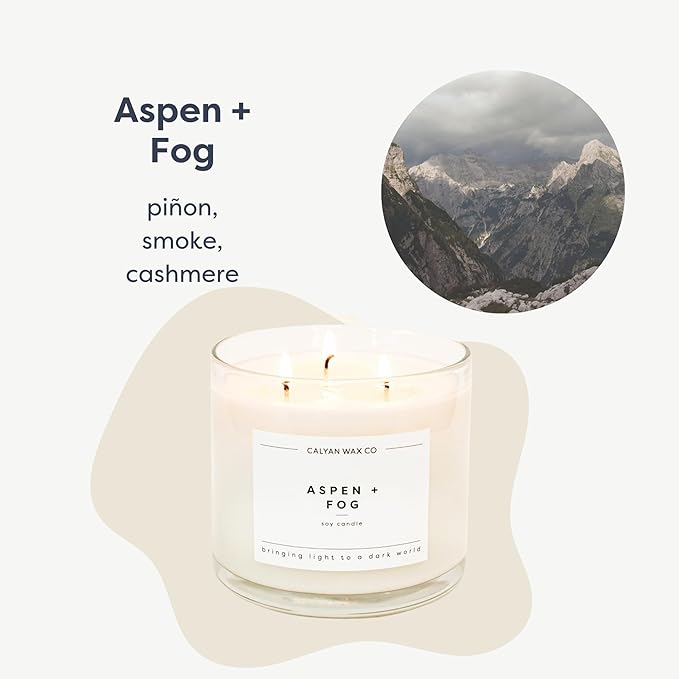 Calyan Wax Co. Aspen & Fog 3 Wick Scented Candle - 43 Hour Burn - Luxury 3 Wick Soy Candles - Non Toxic Soy Wax Candles - Long Lasting Large Glass Jar Candle for Home - 14.9oz