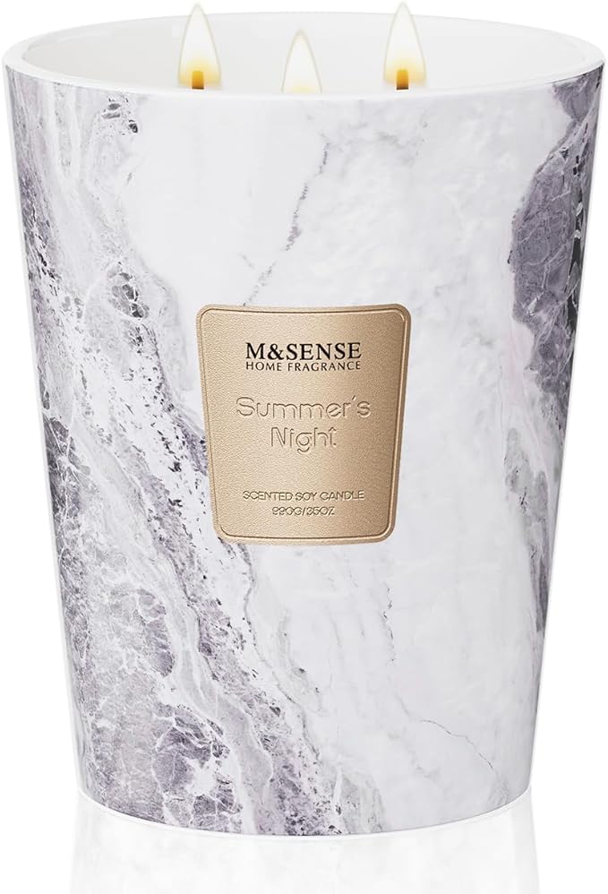 M&SENSE Extra Large Candle 35oz 150H Summer Night Scented Candle, 3 Wick Highly Scented Jar Candle, XL Candles Gift for Stress Relief, Meditation, Yoga