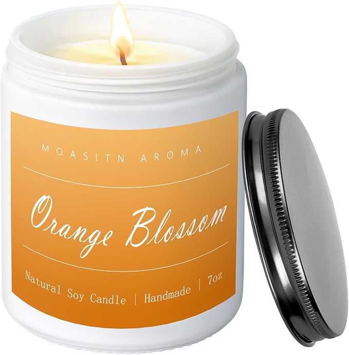 MOASITN Orange Blossom Highly Scented Candles for Home| Natural Soy Aromatherapy Candle| Handmade Long Lasting Jar Candle| Candel Gift for Women,Men as Spring, Summer,Relaxing,Housewarming Gifts| 7oz