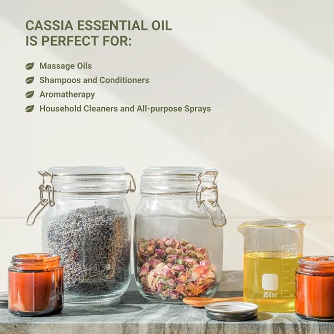 Cassia Essential Oil - Direct from Vietnamese Mountain Farms - Steam Distilled - Aceite de Casia for Aromatherapy, Massage, Diffuser, DIY Candle and Soap Making - 15ml