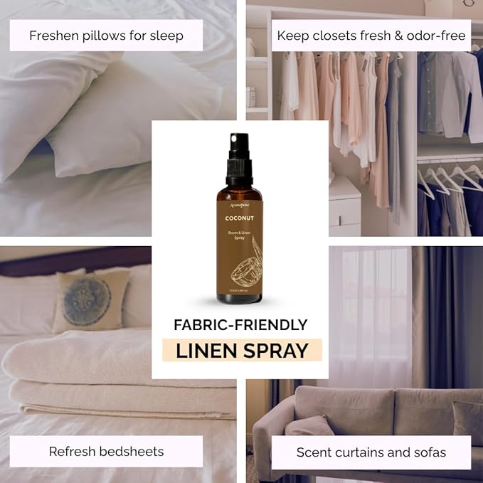 Coconut Room, Linen & Pillow Spray by Aromafume | 100ml/3.38 fl oz | with Pure Coconut Essential Oil | Aromatherapy Spray for Relaxation, Sleep & Stress Relief | Mist for Bedding, Fabrics