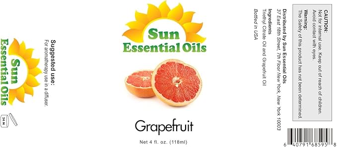 Sun Essential Oils Grapefruit Essential Oil 4 fl oz for Candle Making, Aromatherapy & Diffuser
