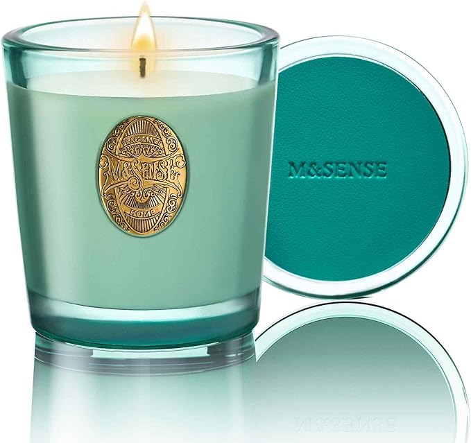 M&SENSE Natural Aromatherapy Soy Candle | Eucalyptus Mint & Blue | 9.2 oz, 50H Burn Time | Luxury Scented Candle for Relaxation, Gifting, Home Décor | Ideal for Bedroom, Office, Party Ambiance