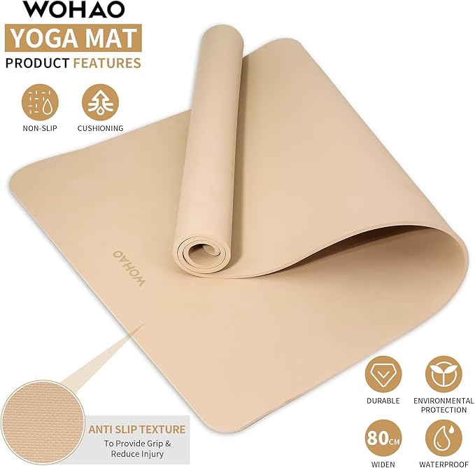 WOHAO Extra Wide & Thick 8mm Yoga Mat, 72"x31.5" Large Non Slip Exercise Mat, Premium POE Material for Superior Cushioning & Stability, with Strap for Home Gym, Pilates