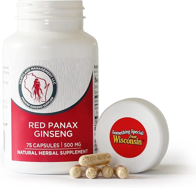 Dairyland Korean Red Panax Ginseng Capsules - 2000 mg Concentrated Potent Ground Ginseng Root Extract - No Fillers, Binders or Other Additives. (75 ct)