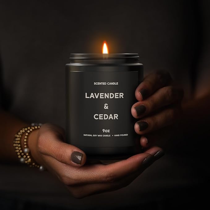 Lavender＆Cedar Candle, 9oz Scented Candle for Men, Scented Candles for Home, Soy Candle Gifts for Men, Personalized Blessing Minimalist Men's Scented Candle