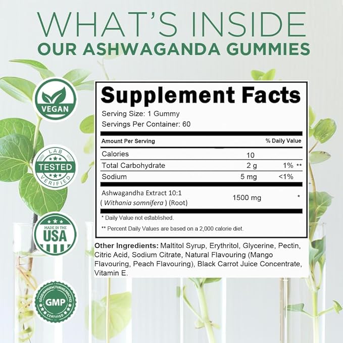 Zenium - Ashwagandha Gummies 1500mg per Serving of KSM 66 | 60 Count | Mango Flavored | Calm The Mind & Body | Relieve Worry, Tension & Nervousness | Ayurvedic | Natural Supplement | Boosts Mood